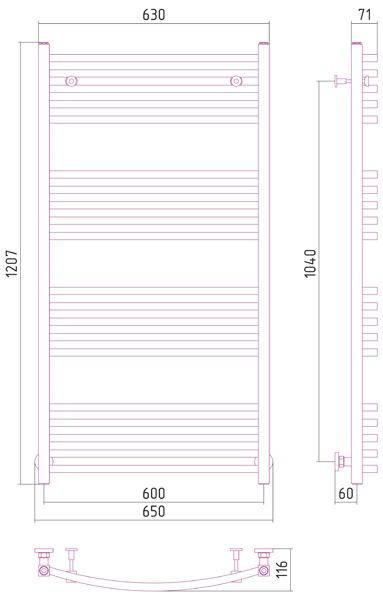 Полотенцесушитель водяной Сунержа Аркус 1200x600